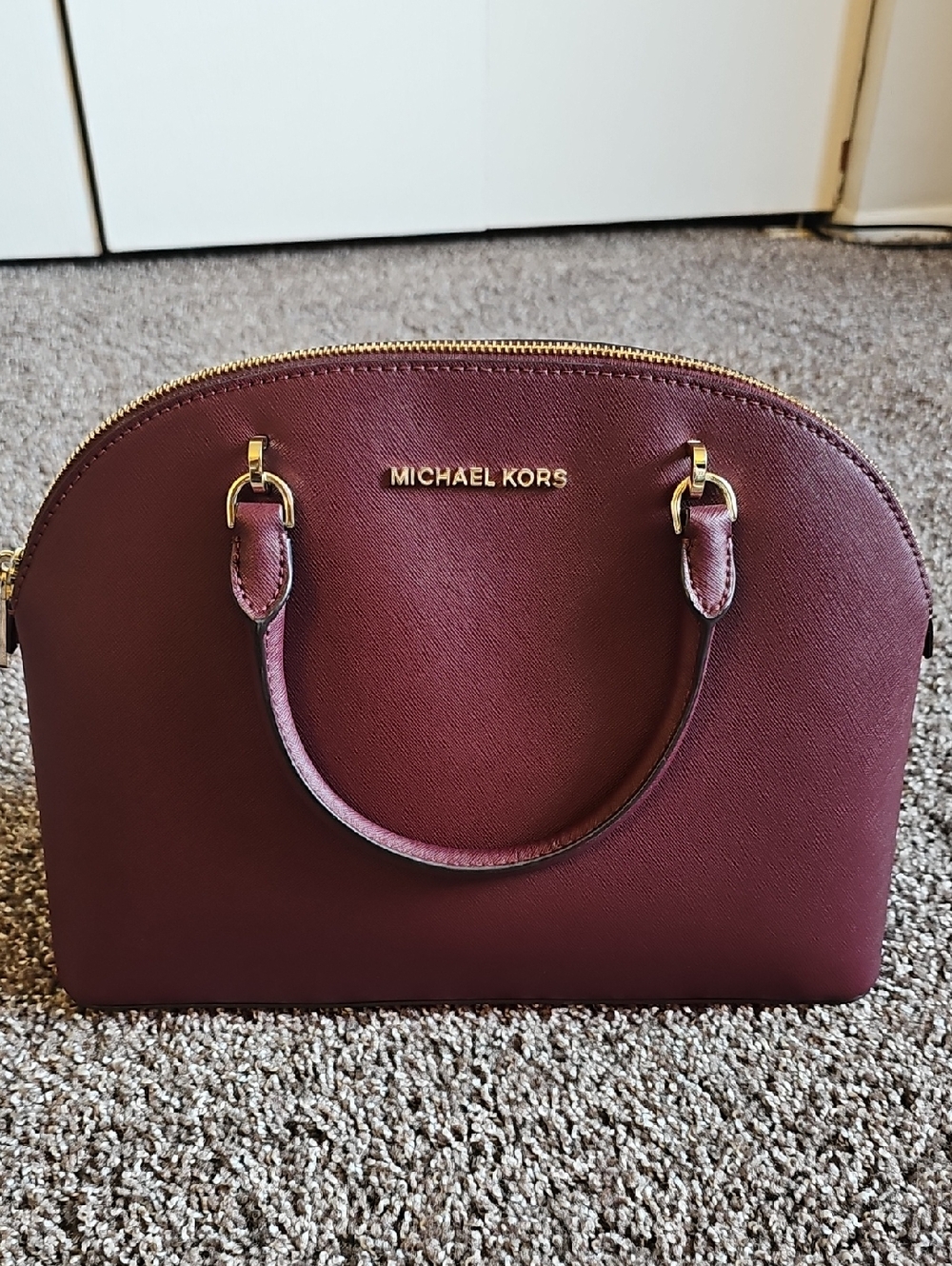 Michael Kors Burgundy/Wine Dome Satchel with Gold Hardware